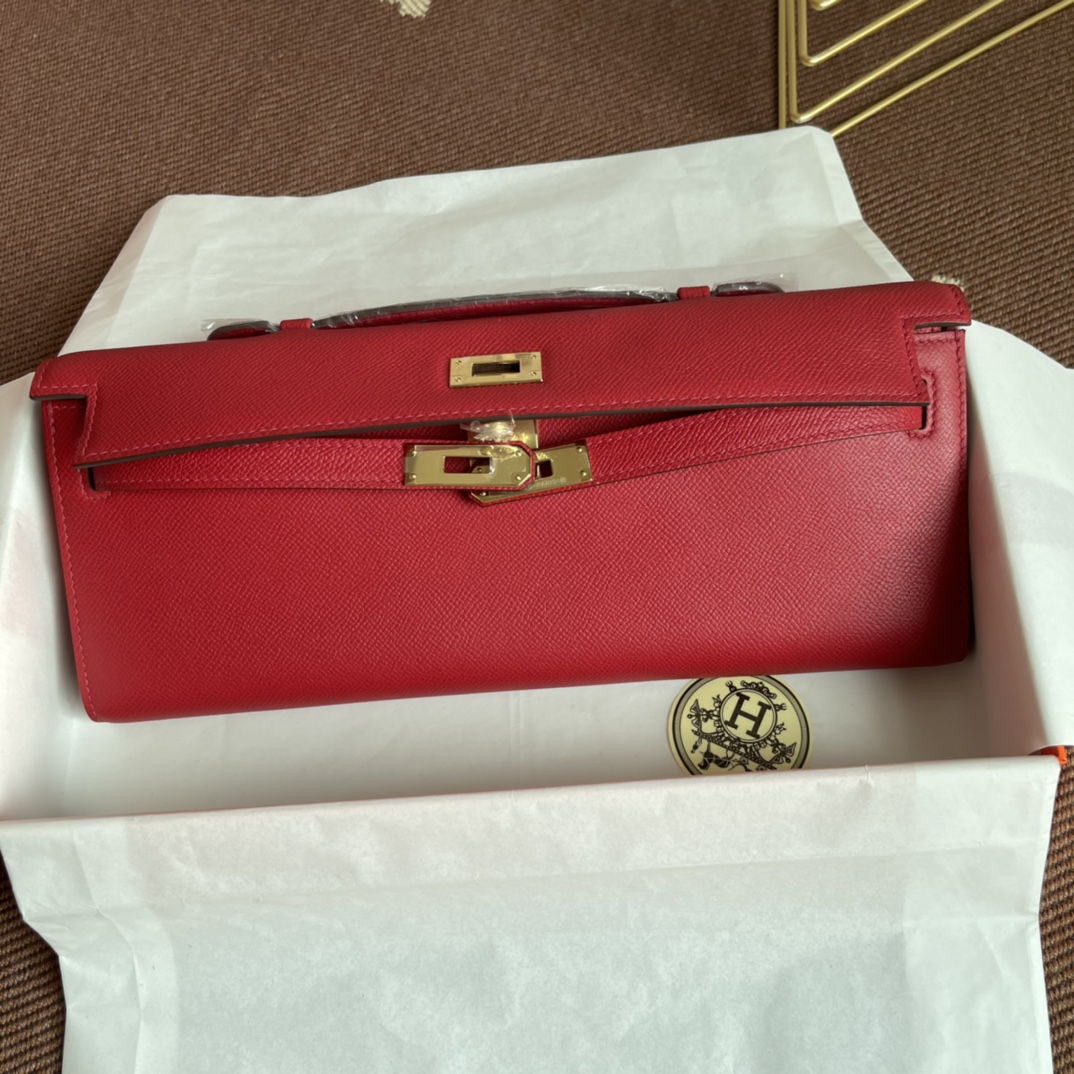 [TOP] HERMES Kelly Cut Elan 31 Clutch - 31*14*3cm - Red & SHW