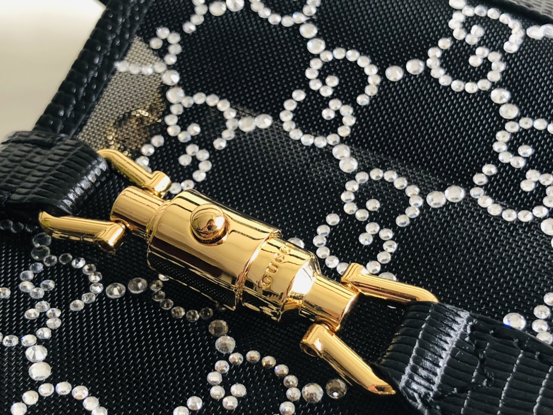 [TOP] GUCCI Jackie 1961 Tote Bag Diamond with Lizard Skin Mini 19x13x3cm - Black