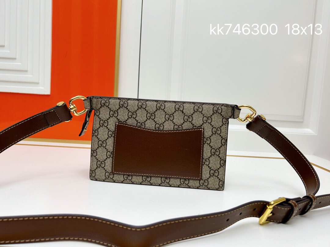 [TOP] GUCCI Interlocking Double G Logo GG Waist Pack - 18x13x5CM - Brown
