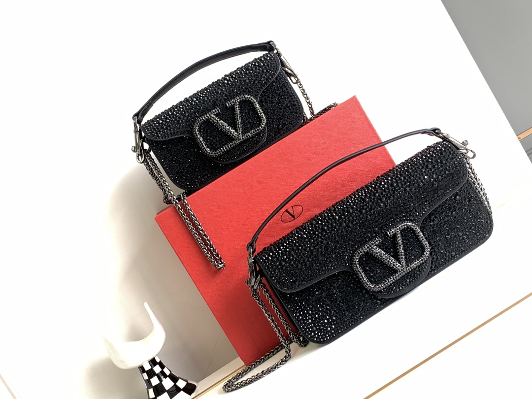 [TOP] VALENTINO Loco Bag Decorated with Swarovski Crystals 20x11x5cm/27x13x6cm - 4 Color
