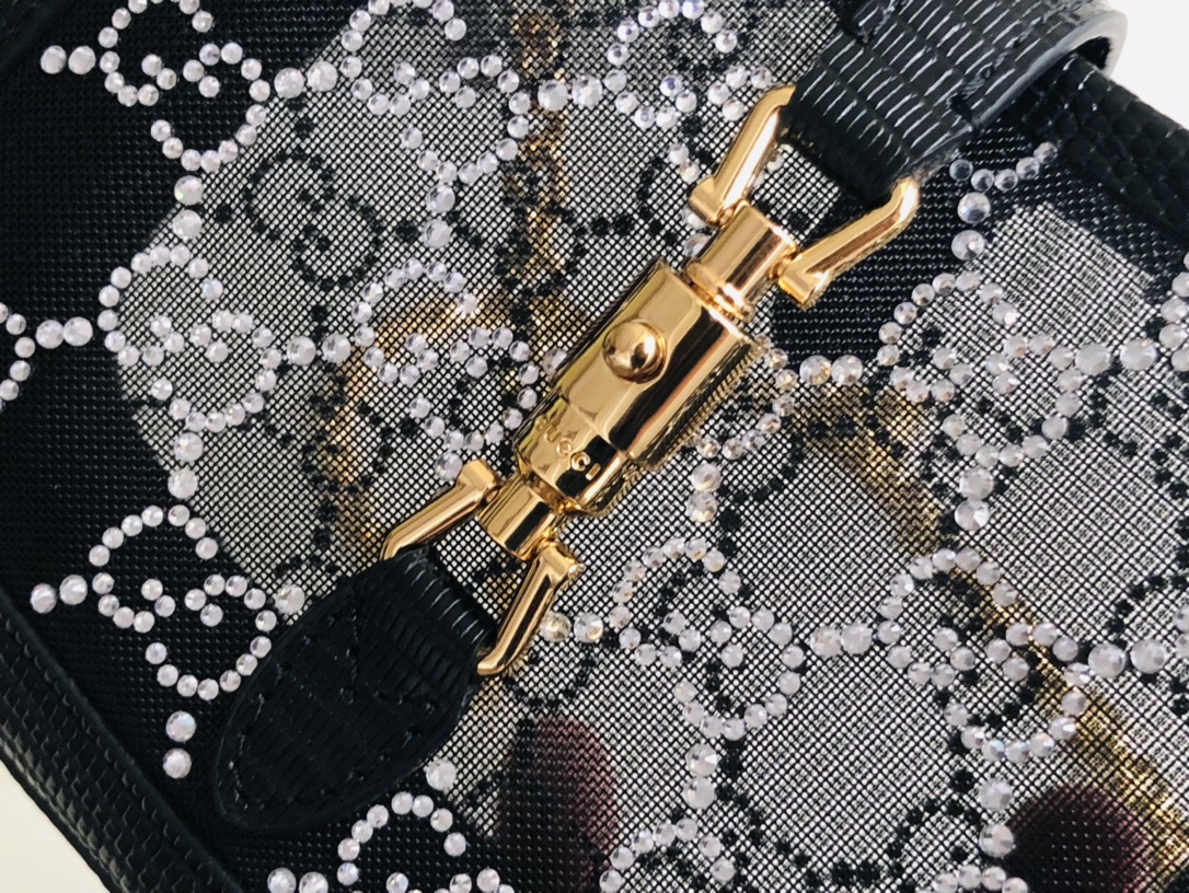 [TOP] GUCCI Jackie 1961 Tote Bag Diamond with Lizard Skin Mini 19x13x3cm - Black