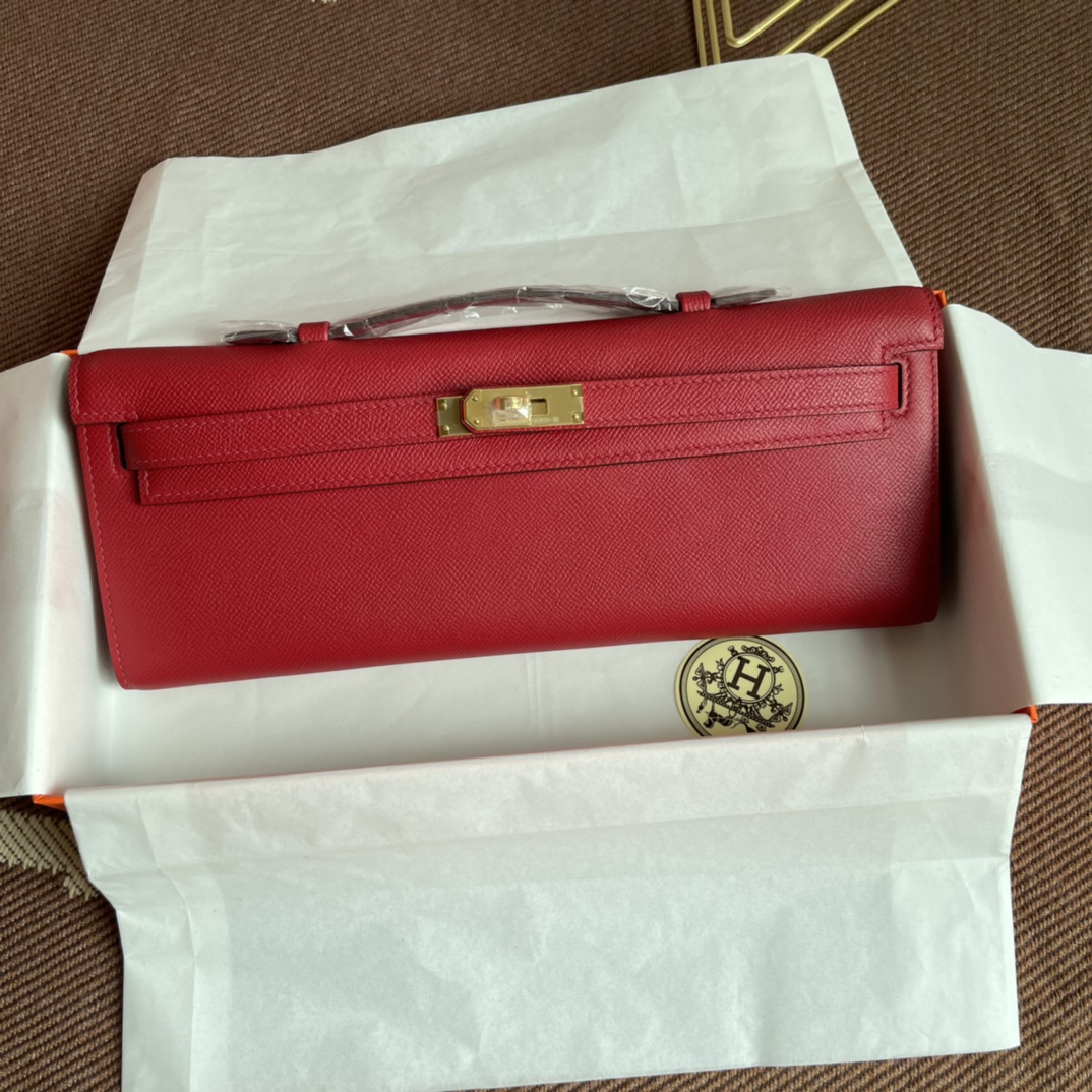 [TOP] HERMES Kelly Cut Elan 31 Clutch - 31*14*3cm - Red & SHW