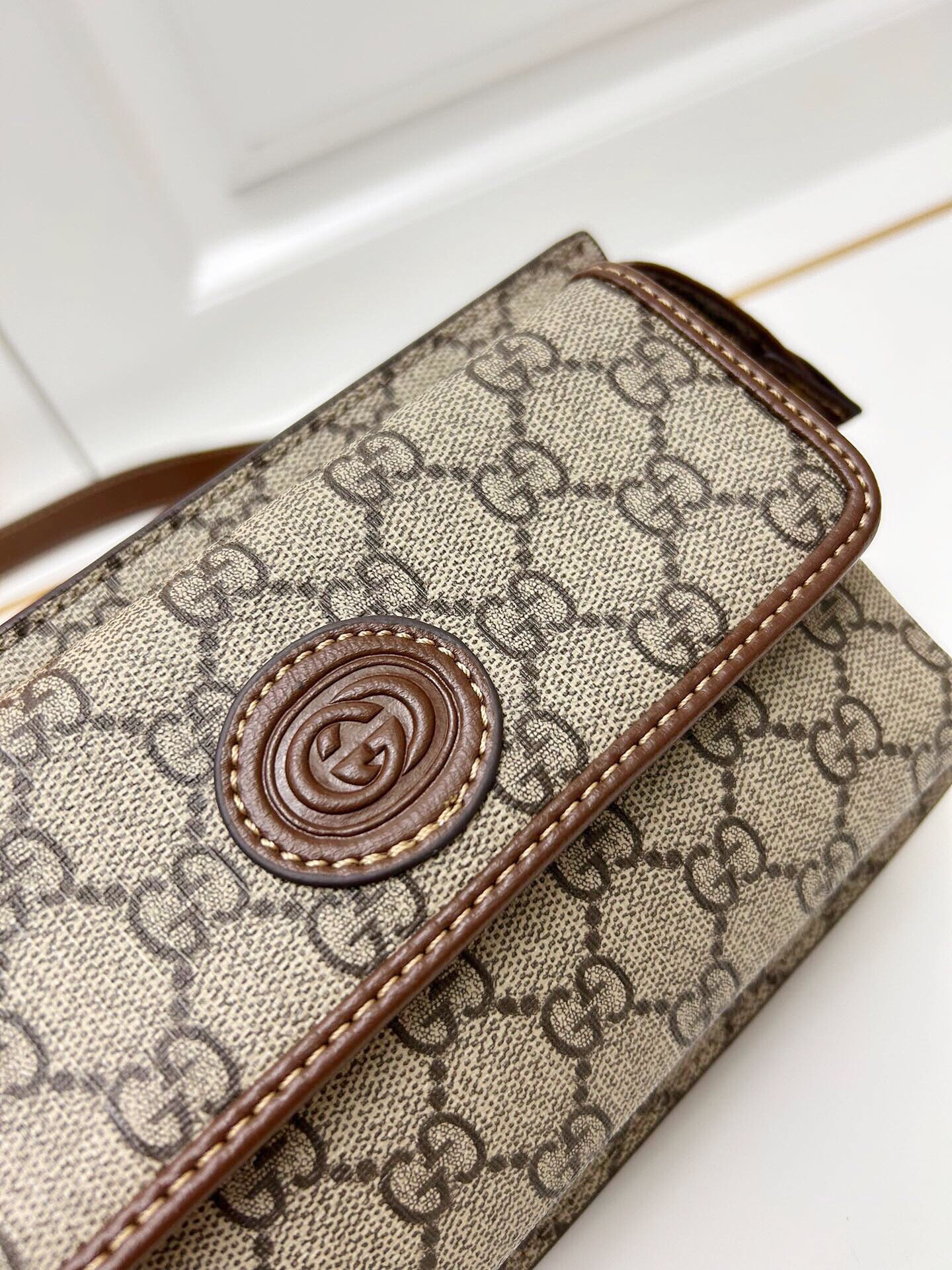 [TOP] GUCCI Interlocking Double G Logo GG Waist Pack - 18x13x5CM - Brown