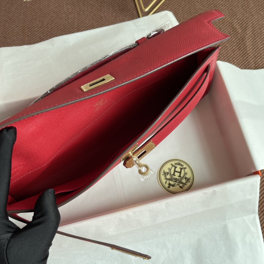 [TOP] HERMES Kelly Cut Elan 31 Clutch - 31*14*3cm - Red & SHW