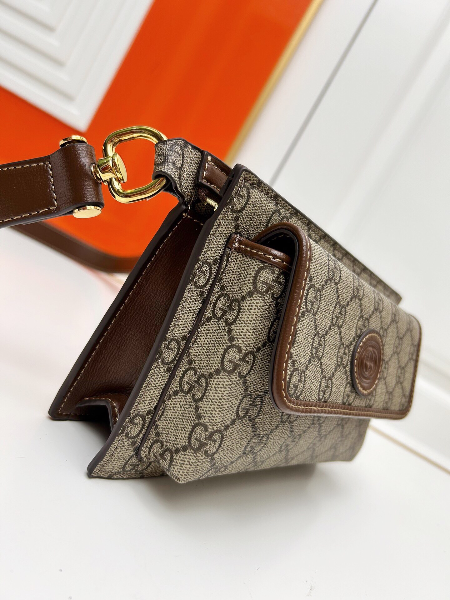 [TOP] GUCCI Interlocking Double G Logo GG Waist Pack - 18x13x5CM - Brown