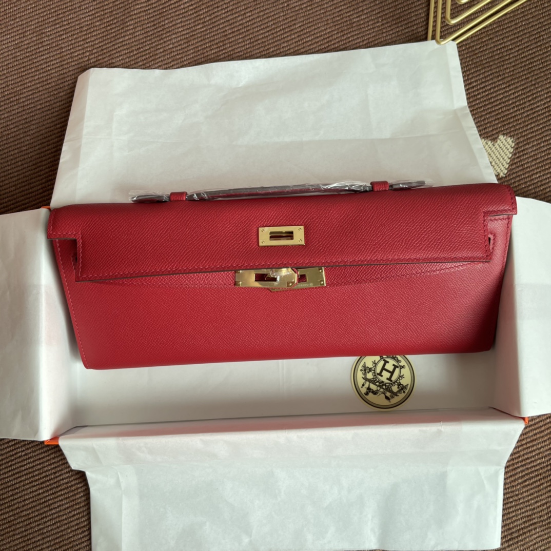 [TOP] HERMES Kelly Cut Elan 31 Clutch - 31*14*3cm - Red & SHW
