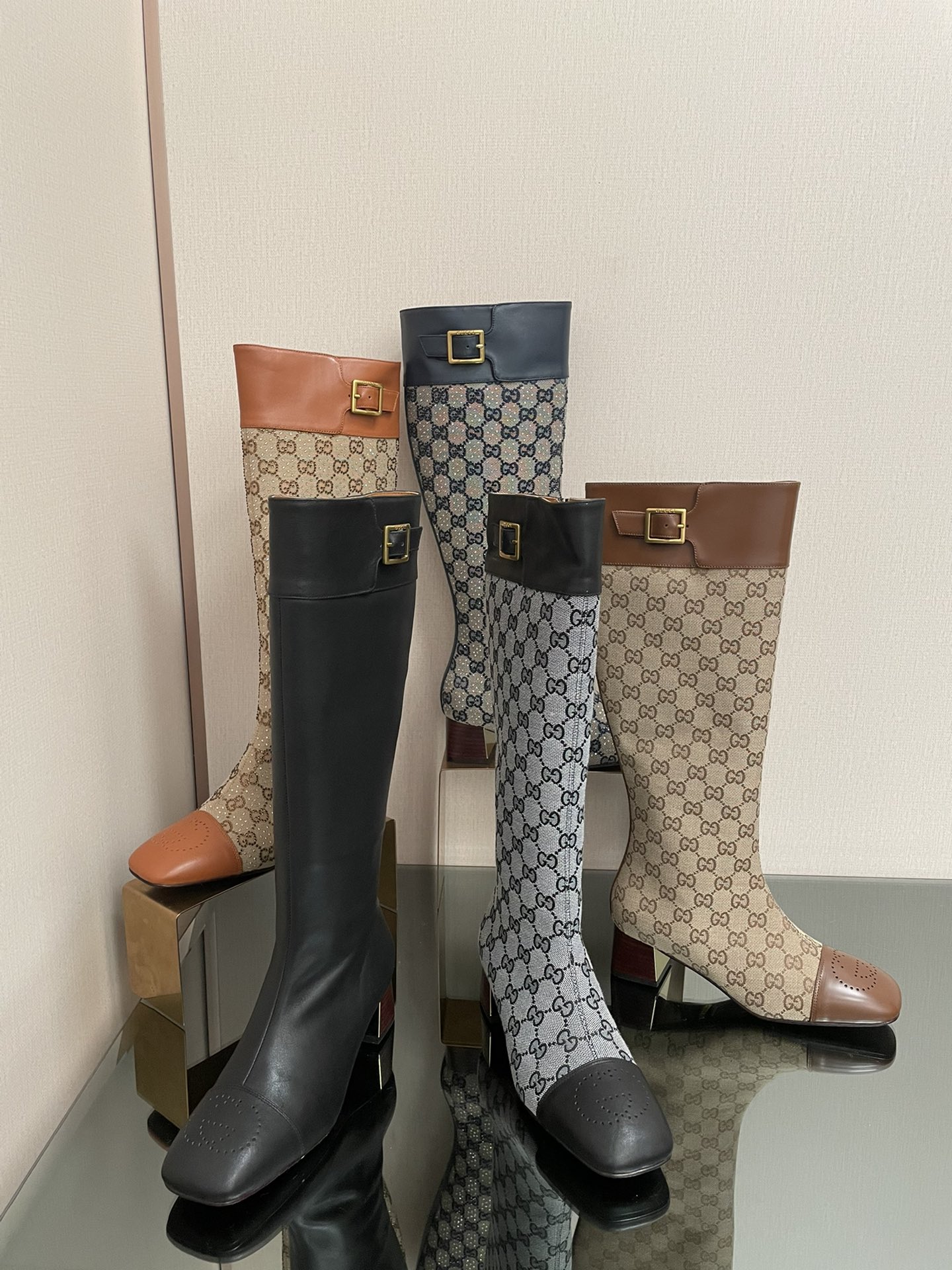 [TOP] GUCCI Belt Buckle Boots - 4.5CM - 5 Colors