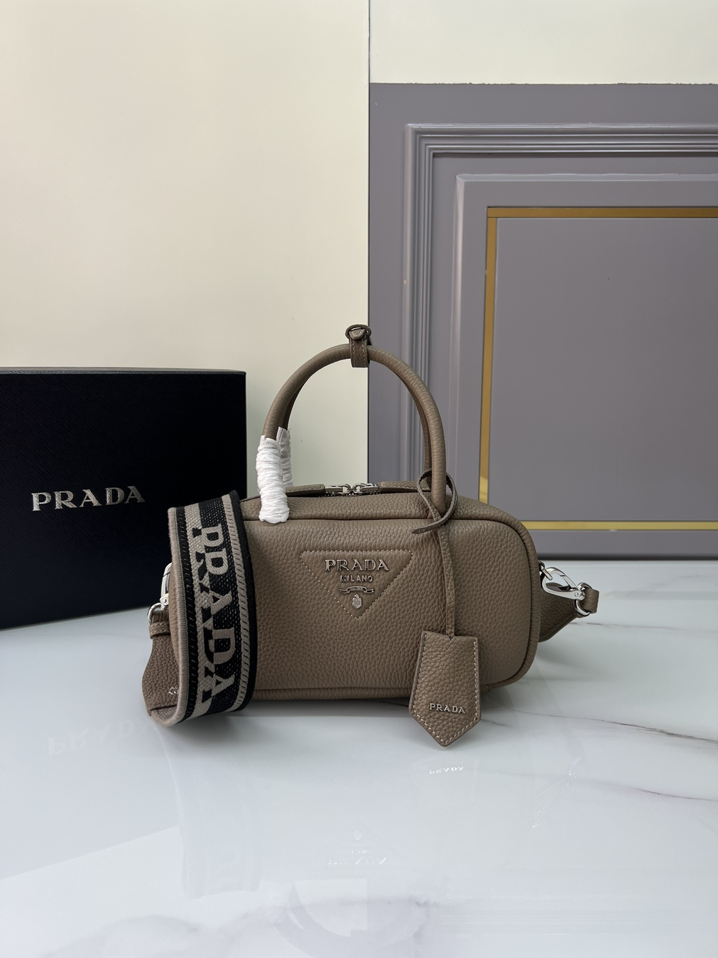 [TOP] PRADA Bag Deer Grain Cowhide with Lambskin Lining 24x12x8.5cm - 4 Color