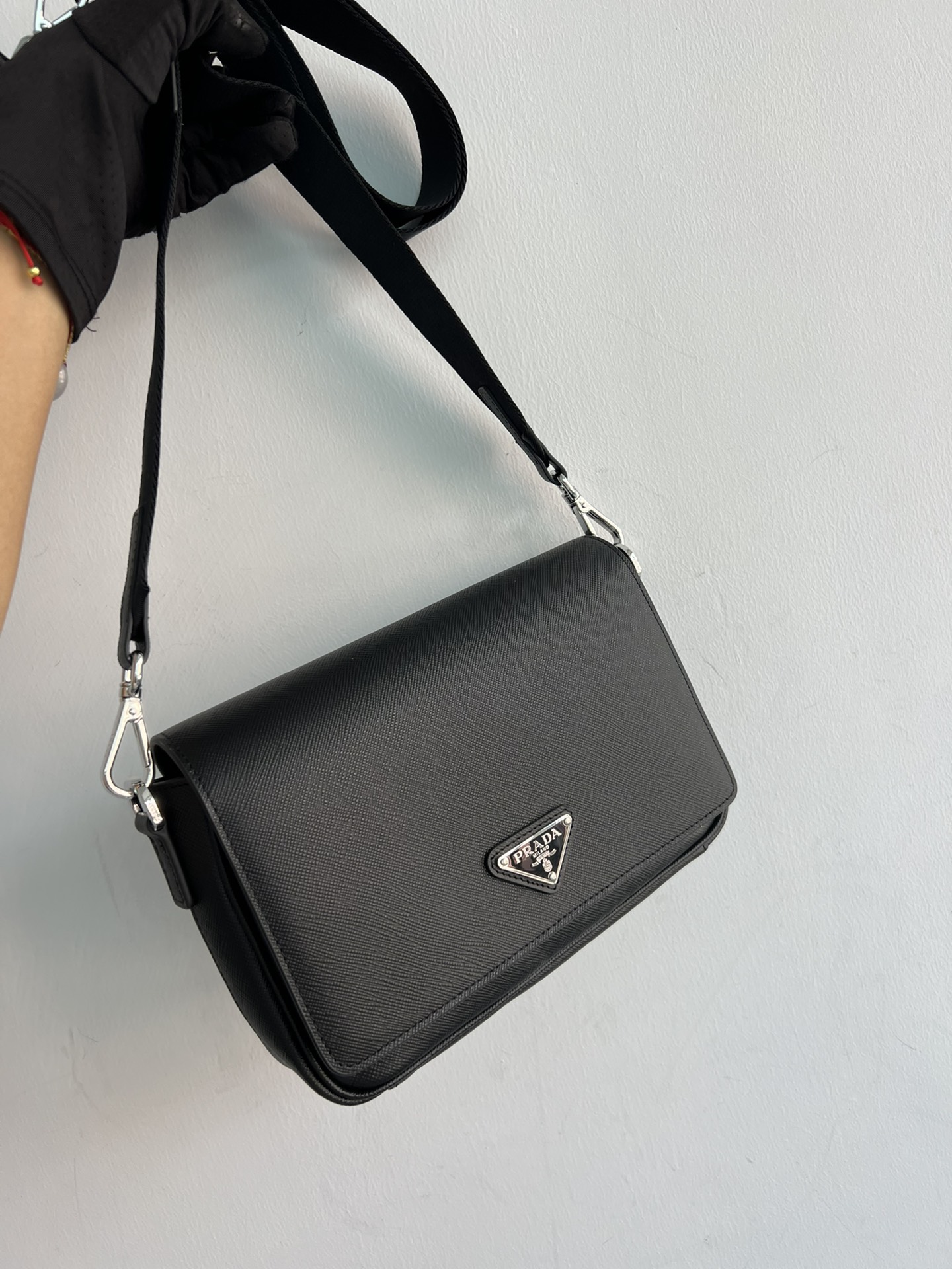 [TOP] PRADA Shoulder Bag Saffiano Leather 22x14.5x5cm - Black