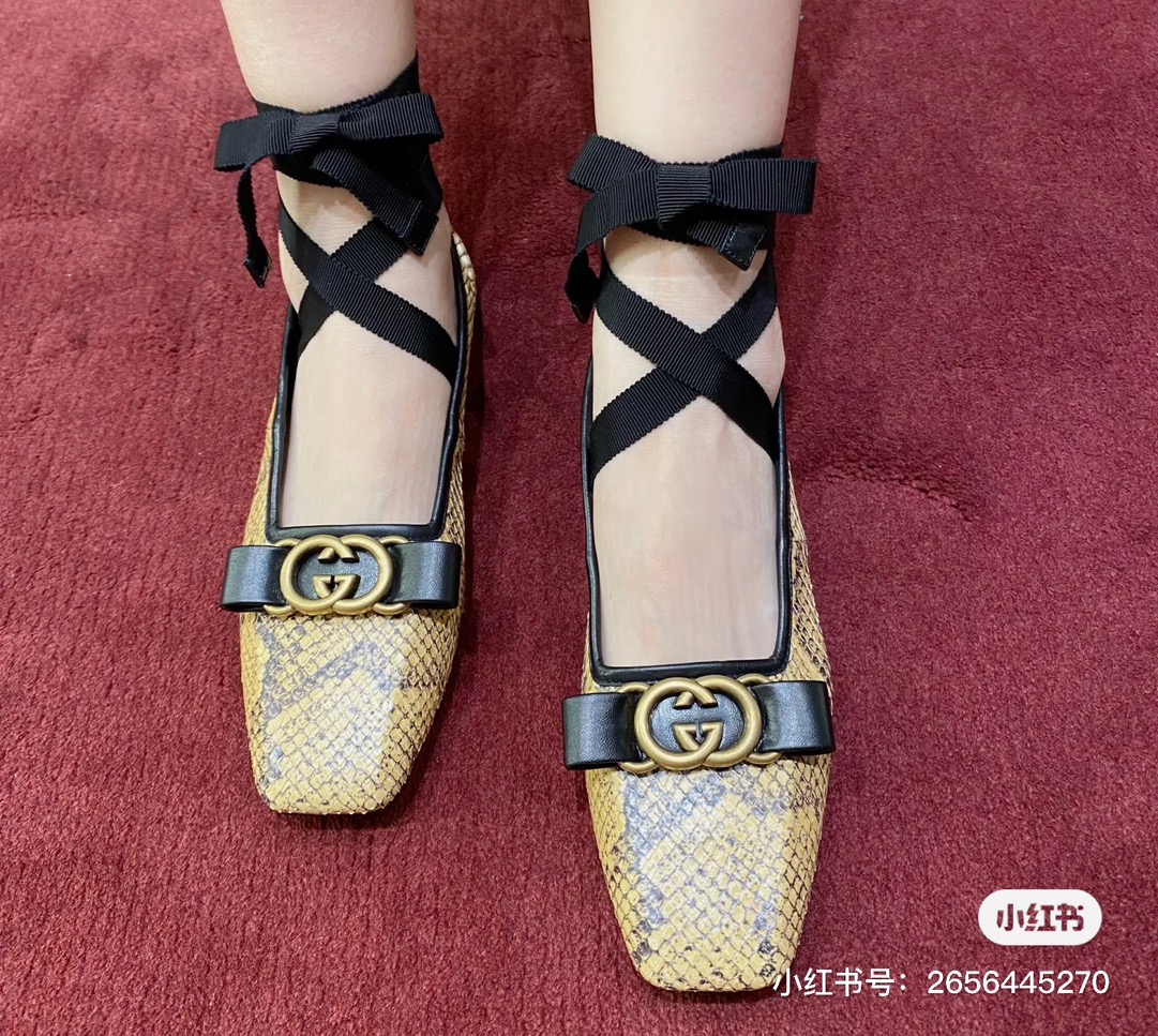 [TOP] GUCCI Mutual Buckle Dual -G Buckle Butterfly Knot Flat Shoes - 4 Colors