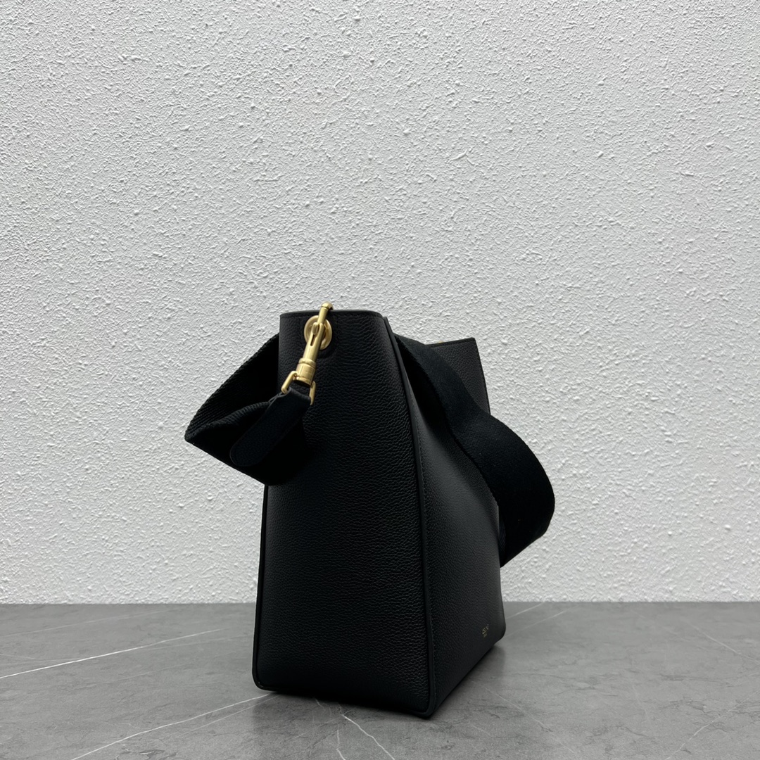 [TOP] CELINE Sangle Bucket Bag Lychee Small 18x13x25cm - Black