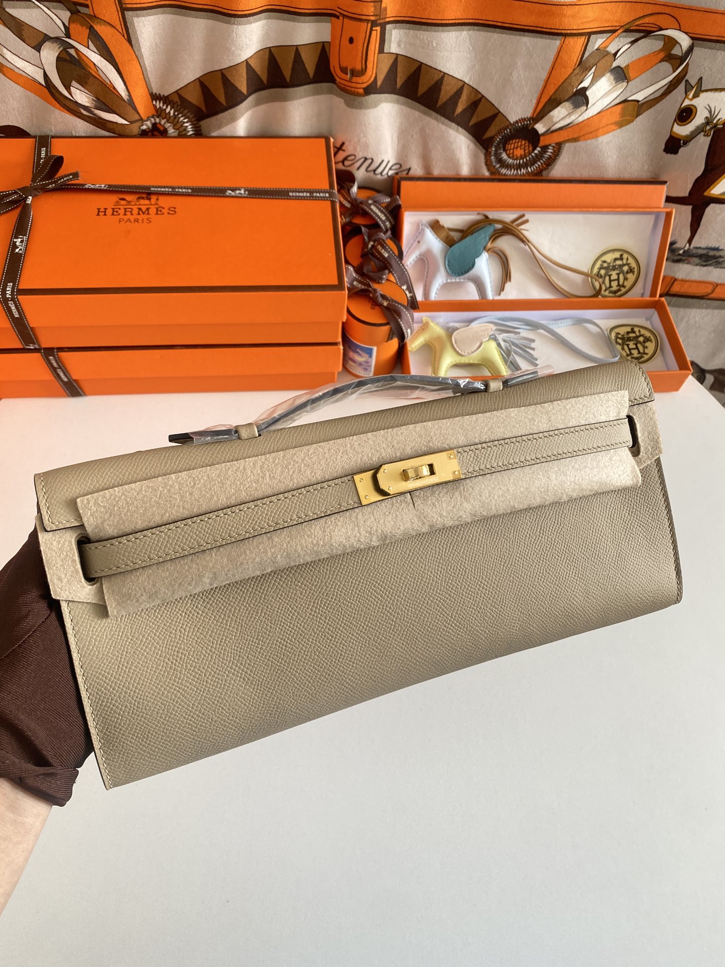 [TOP] HERMES Kelly Cut Epsom 31CM - Elephant Grey - GHW&SHW