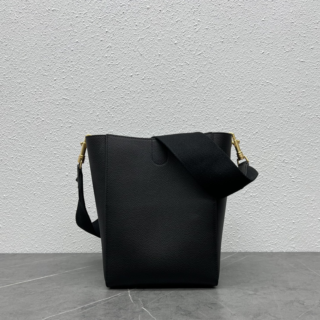 [TOP] CELINE Sangle Bucket Bag Lychee Small 18x13x25cm - Black