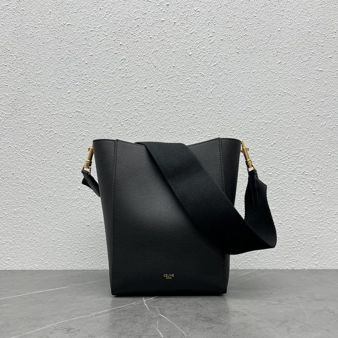 [TOP] CELINE Sangle Bucket Bag Lychee Small 18x13x25cm - Black