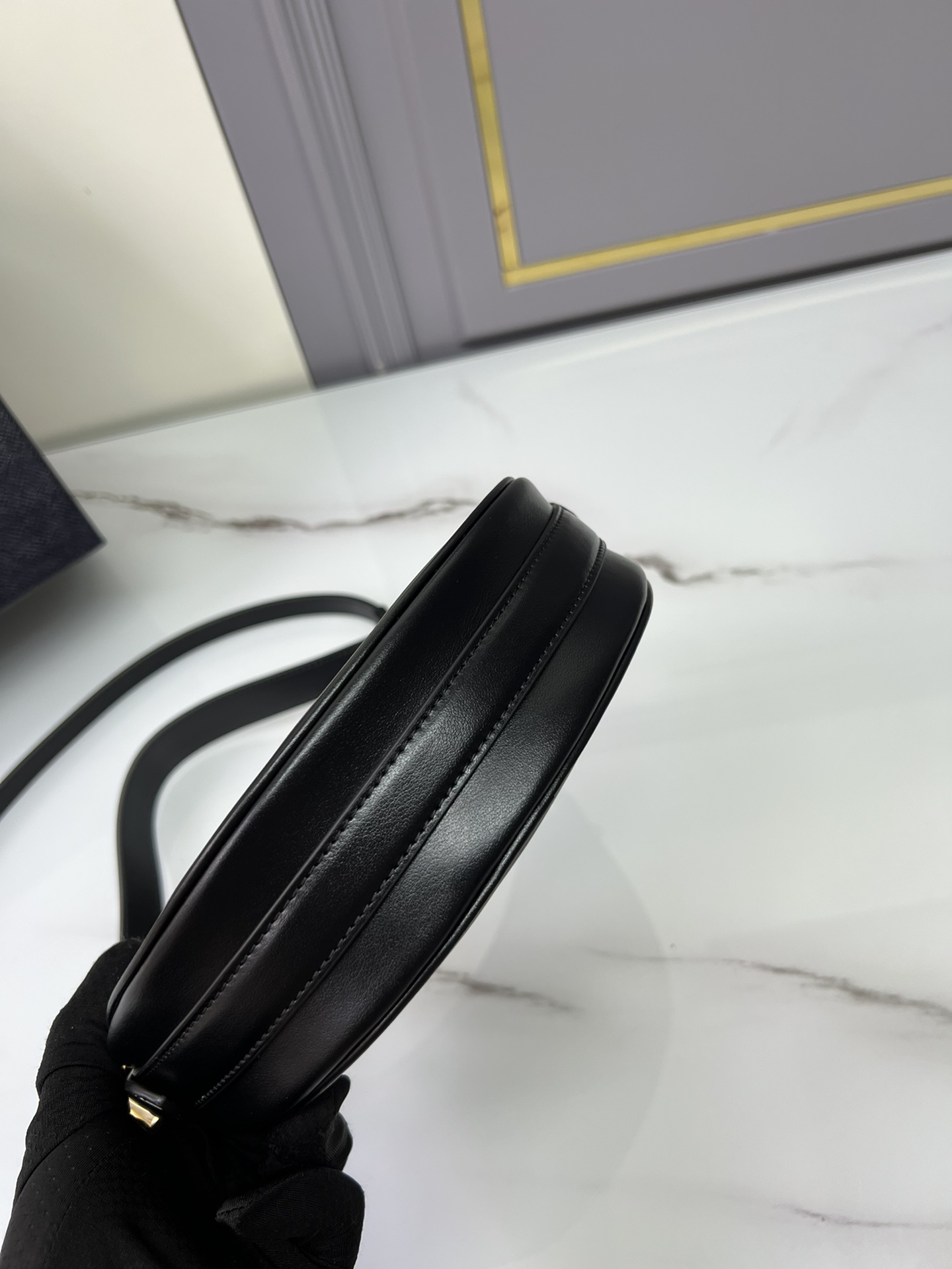 [TOP] PRADA Moon Bag Cowhide Leather with Lambskin Interior 18x16x5cm/22.5x18.5x6.5cm - Black