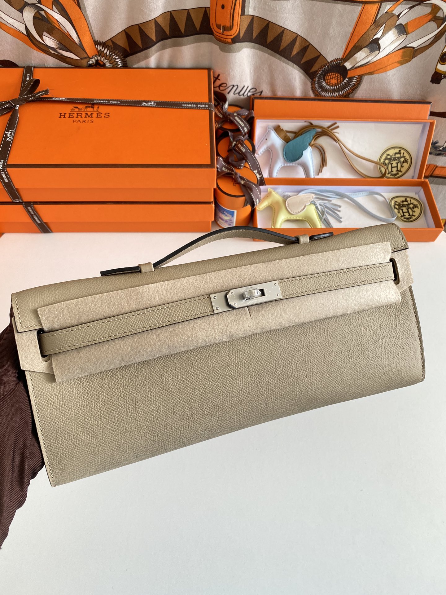 [TOP] HERMES Kelly Cut Epsom 31CM - Elephant Grey - GHW&SHW