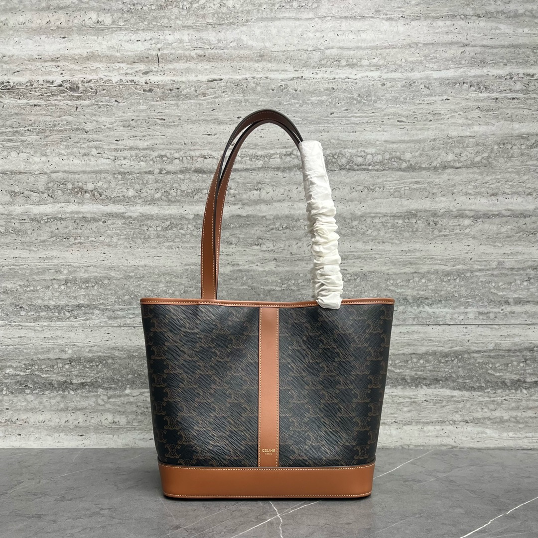 [TOP] CELINE Cabas Bag Triomphe Canvas/Cowhide 25.5x13x24cm - Monogram