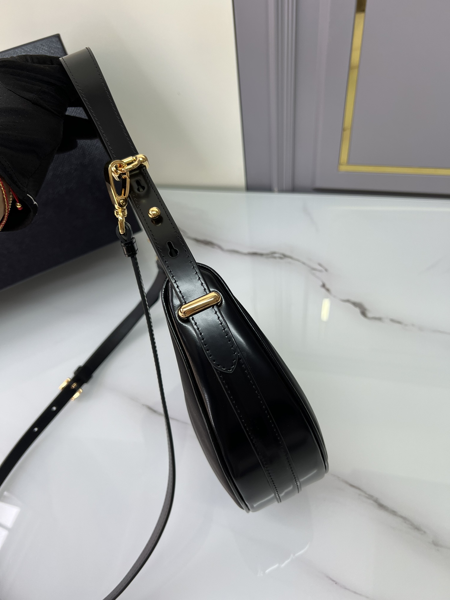 [TOP] PRADA Moon Bag Nylon/Glossy Cowhide 18x16x5cm/22.5x18.5x6.5cm - Black