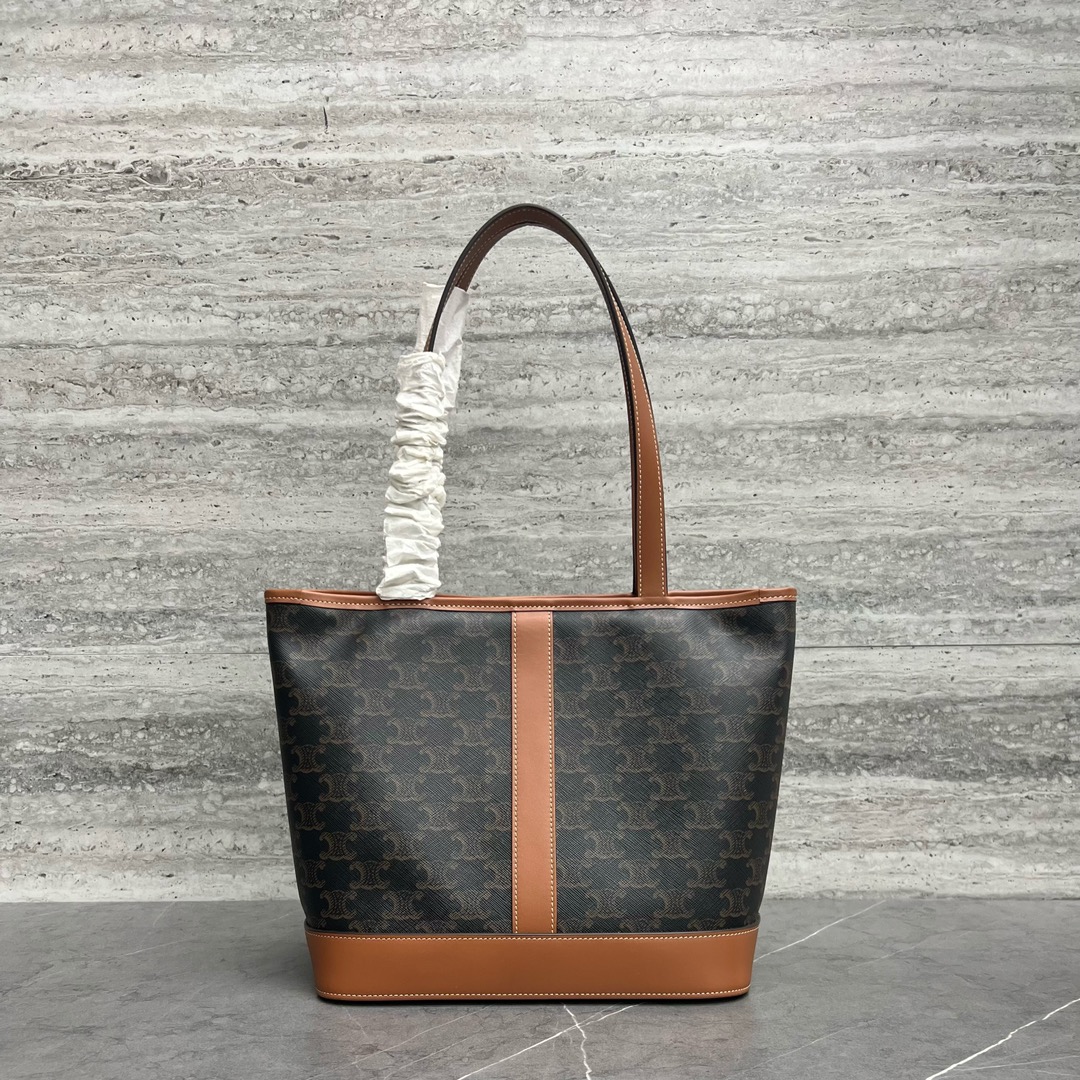 [TOP] CELINE Cabas Bag Triomphe Canvas/Cowhide 25.5x13x24cm - Monogram