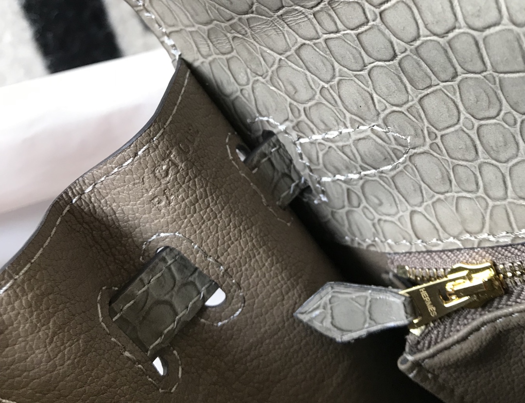 [TOP] HERMES Kelly Crocodile Printed Calfskin 25CM & 28CM - Elephant Grey & SHW