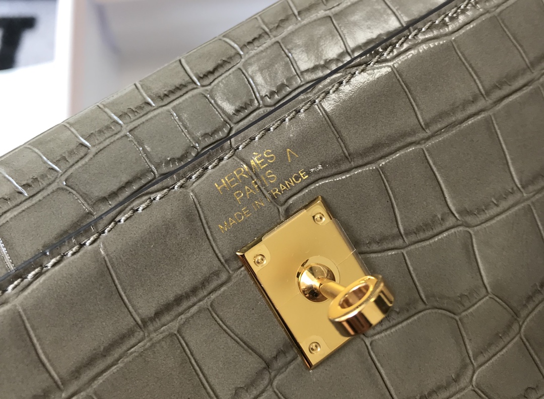 [TOP] HERMES Kelly Crocodile Printed Calfskin 25CM & 28CM - Elephant Grey & SHW
