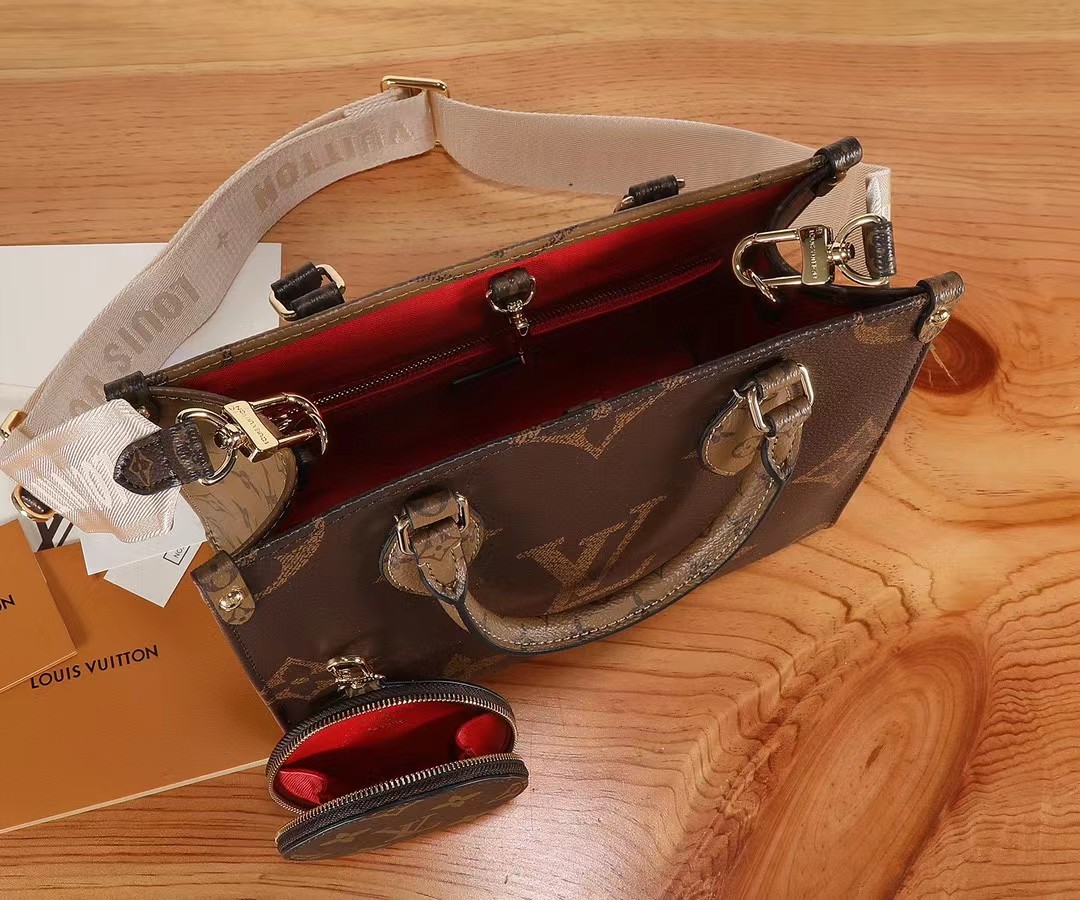 [TOP] Louis Vuitton LV  On The Go Presbyopia Leather Bag 25x19x11.5 cm -Brown