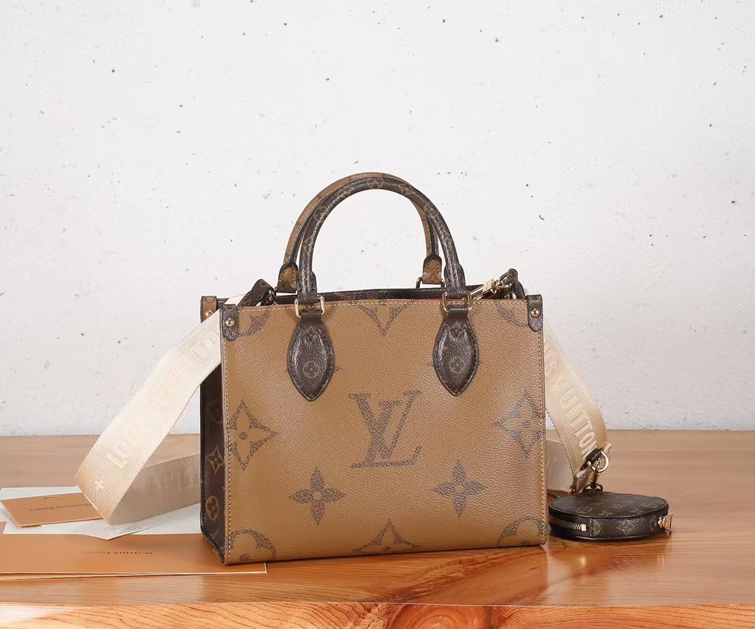 [TOP] Louis Vuitton LV  On The Go Presbyopia Leather Bag 25x19x11.5 cm -Brown