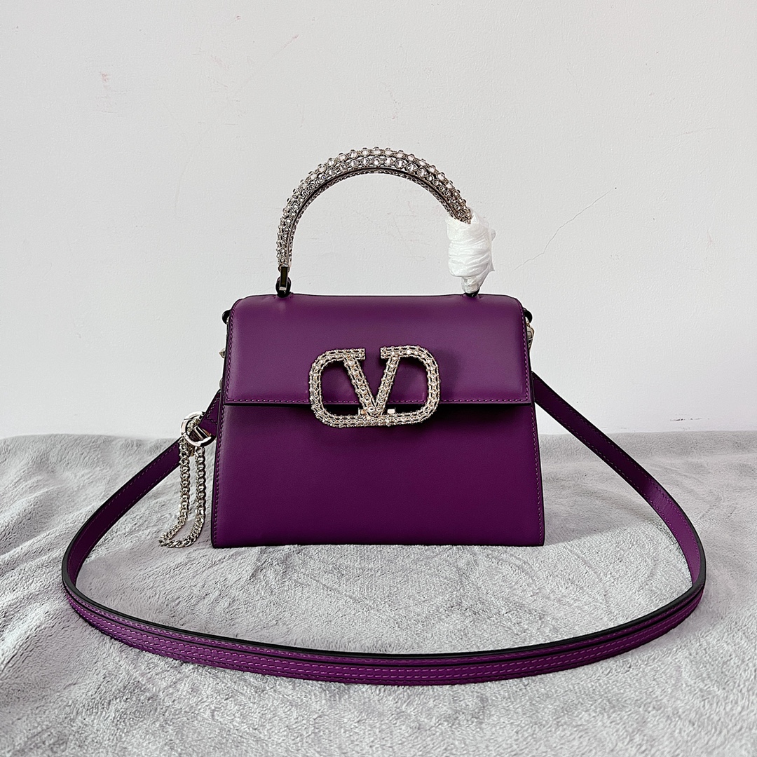 [TOP] VALENTINO Garavani Vsling Bag Calfskin Small 22x17x9cm with Crystal-embellished - 3 Color