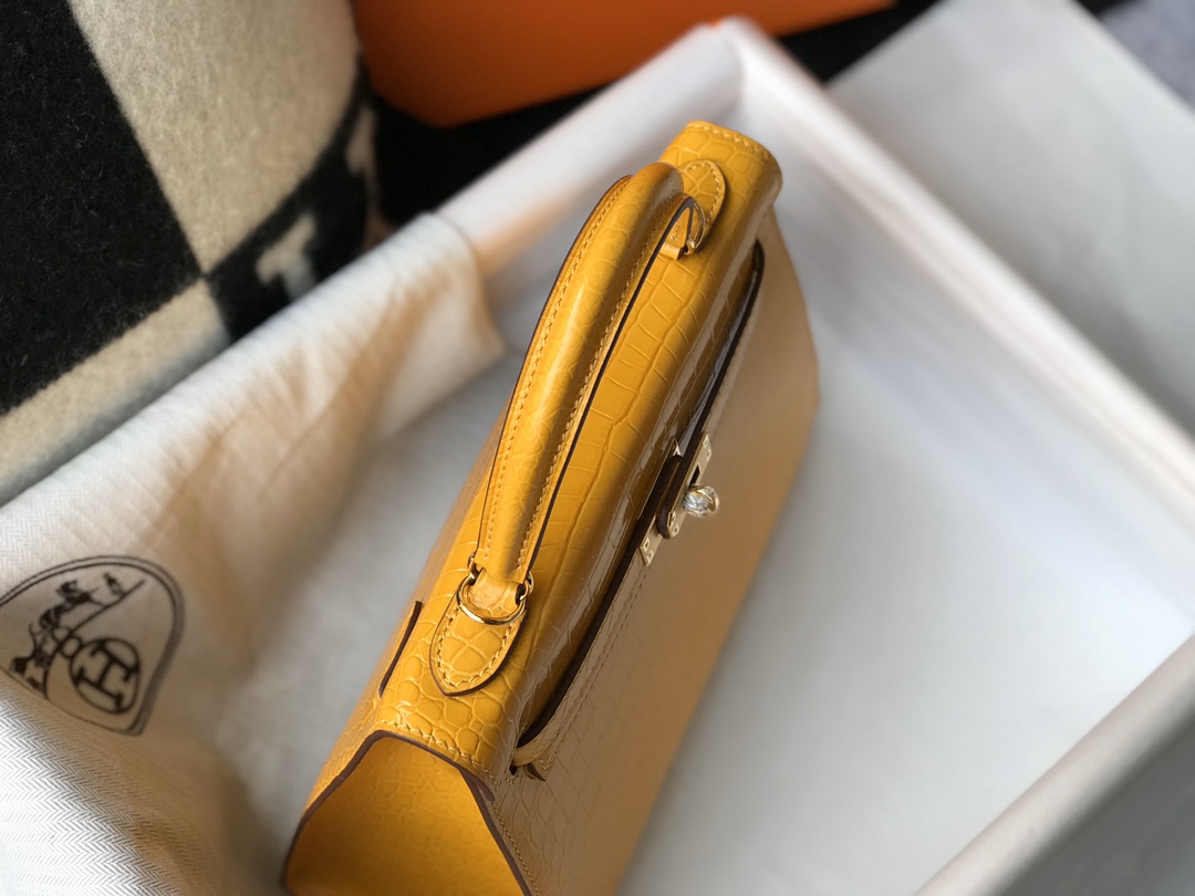 [TOP] HERMES Kelly Crocodile Printed Calfskin 25CM & 28CM - Yellow & SHW