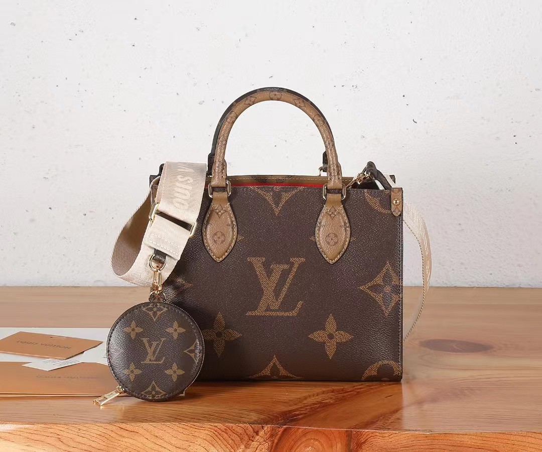 [TOP] Louis Vuitton LV  On The Go Presbyopia Leather Bag 25x19x11.5 cm -Brown