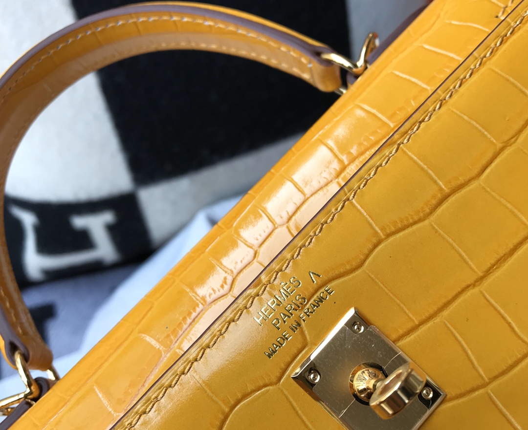 [TOP] HERMES Kelly Crocodile Printed Calfskin 25CM & 28CM - Yellow & SHW