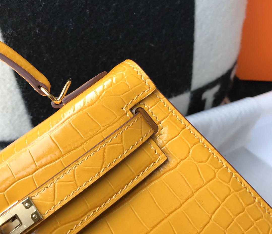 [TOP] HERMES Kelly Crocodile Printed Calfskin 25CM & 28CM - Yellow & SHW