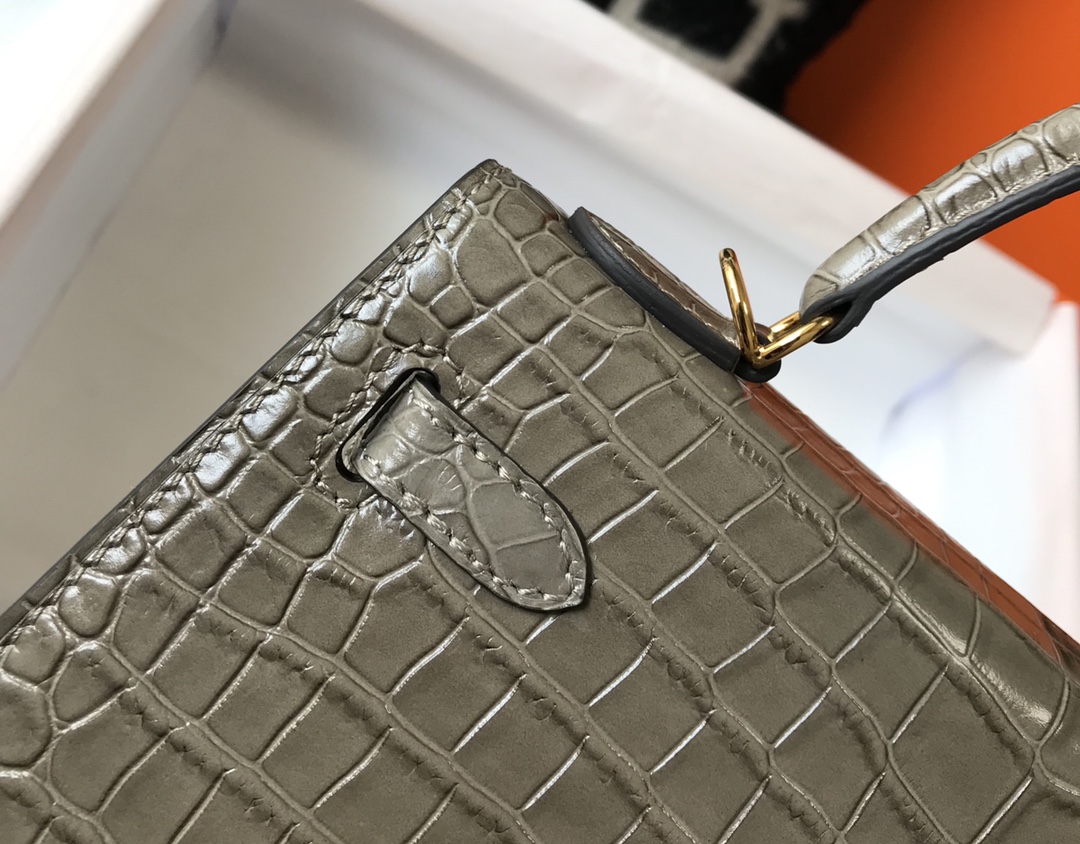 [TOP] HERMES Kelly Crocodile Printed Calfskin 25CM & 28CM - Elephant Grey & SHW