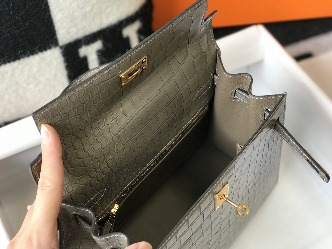 [TOP] HERMES Kelly Crocodile Printed Calfskin 25CM & 28CM - Elephant Grey & SHW