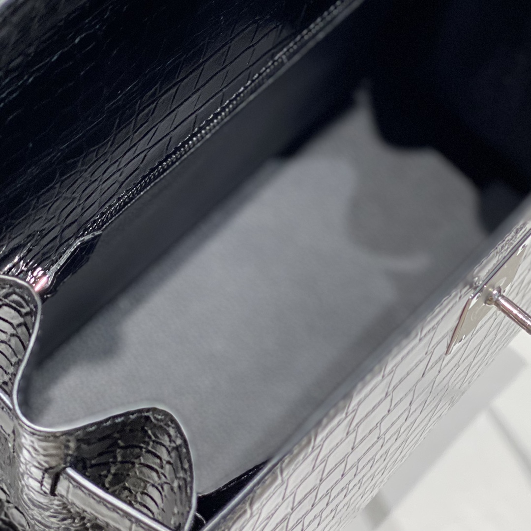 [TOP] HERMES Kelly Crocodile Printed Calfskin 25CM & 28CM - Black & SHW/GHW