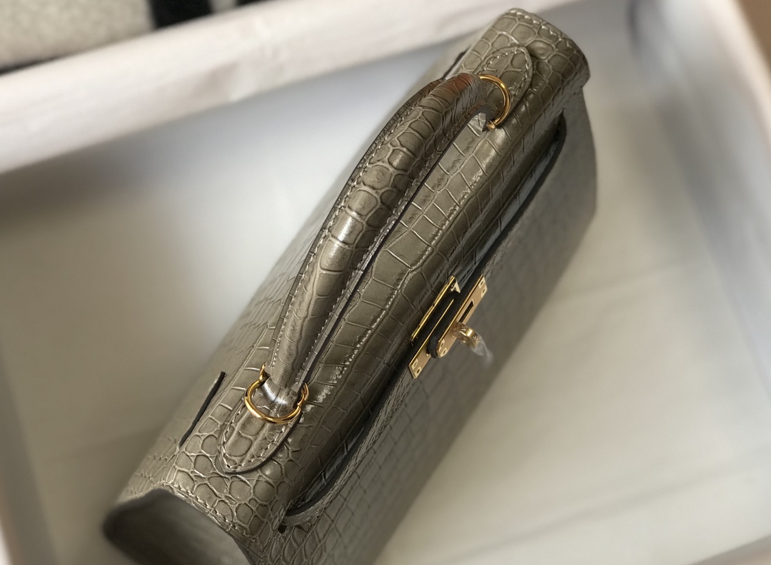 [TOP] HERMES Kelly Crocodile Printed Calfskin 25CM & 28CM - Elephant Grey & SHW