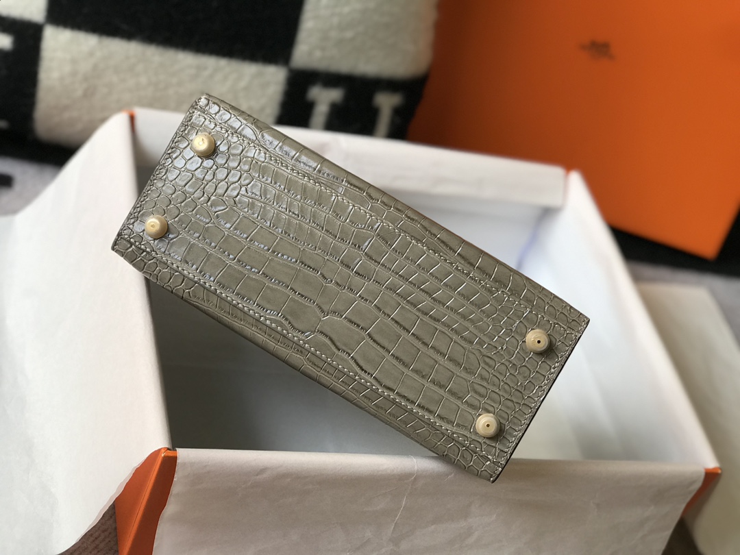 [TOP] HERMES Kelly Crocodile Printed Calfskin 25CM & 28CM - Elephant Grey & SHW
