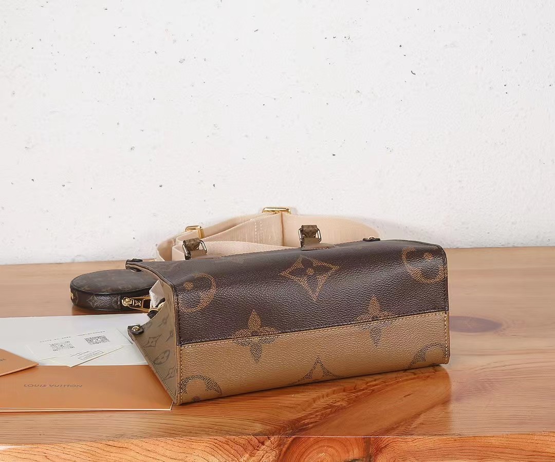 [TOP] Louis Vuitton LV  On The Go Presbyopia Leather Bag 25x19x11.5 cm -Brown