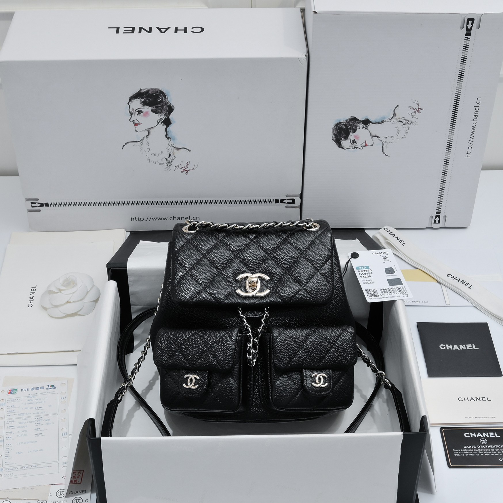 [TOP] CHANEL Duma Backpack Bag  Imported Fetal Cowhide - 17.5×16.5×10CM，21×20×12CM - SHW&Black