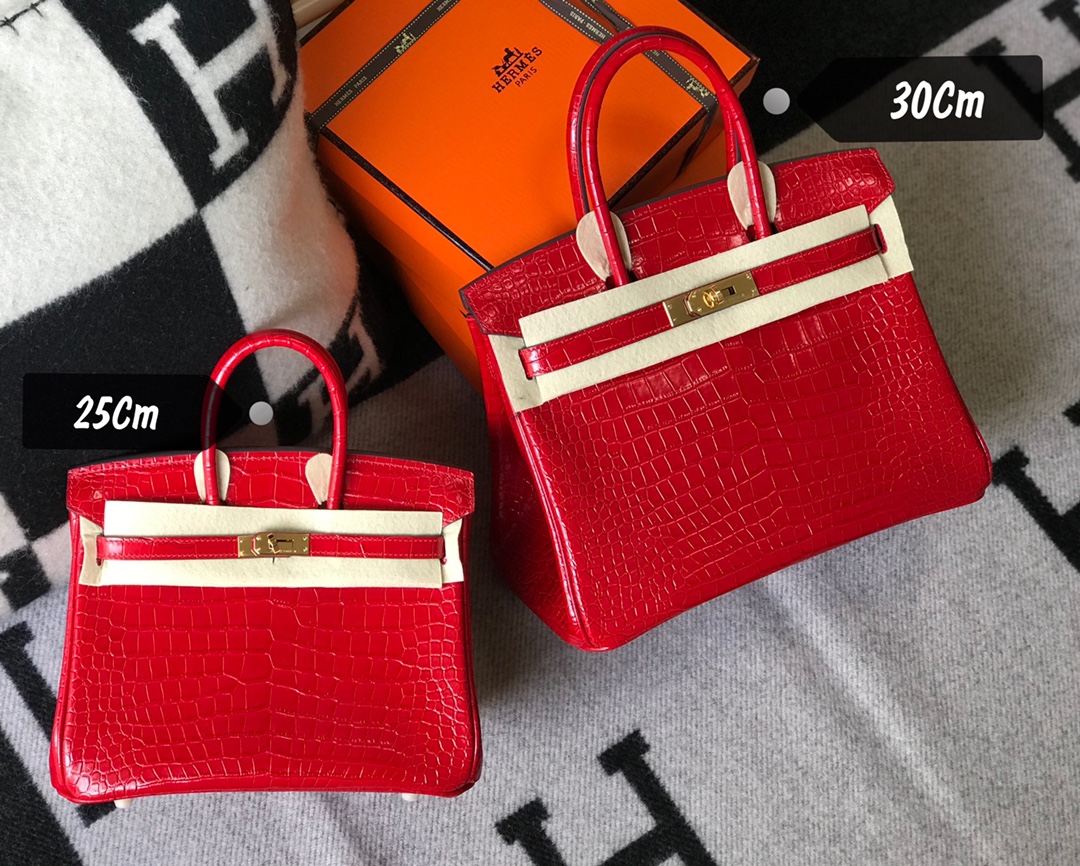 [TOP] HERMES Birkin Crocodile 25CM/30CM - Red & GHW