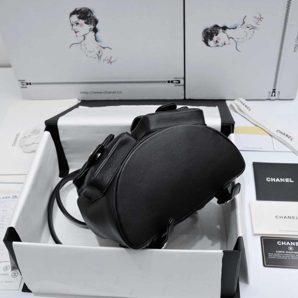 [TOP] CHANEL Duma Backpack Bag  Imported Fetal Cowhide - 17.5×16.5×10CM，21×20×12CM - SHW&Black