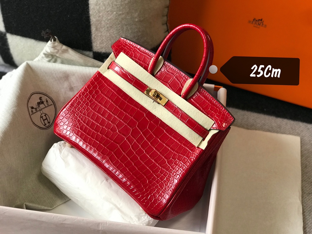 [TOP] HERMES Birkin Crocodile 25CM/30CM - Red & GHW