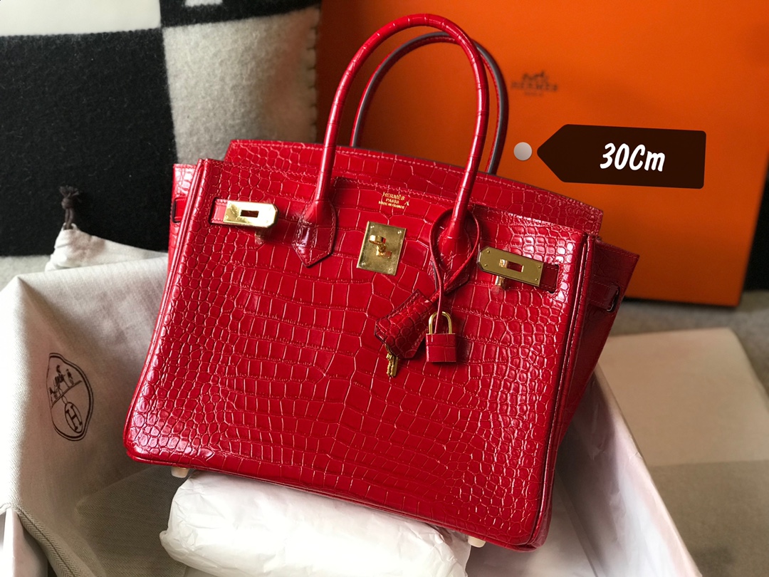 [TOP] HERMES Birkin Crocodile 25CM/30CM - Red & GHW