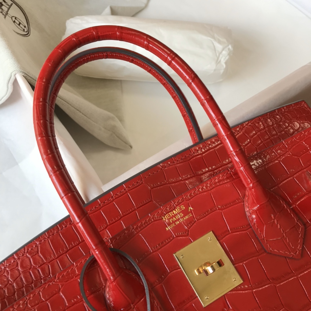 [TOP] HERMES Birkin Crocodile 25CM/30CM - Red & GHW