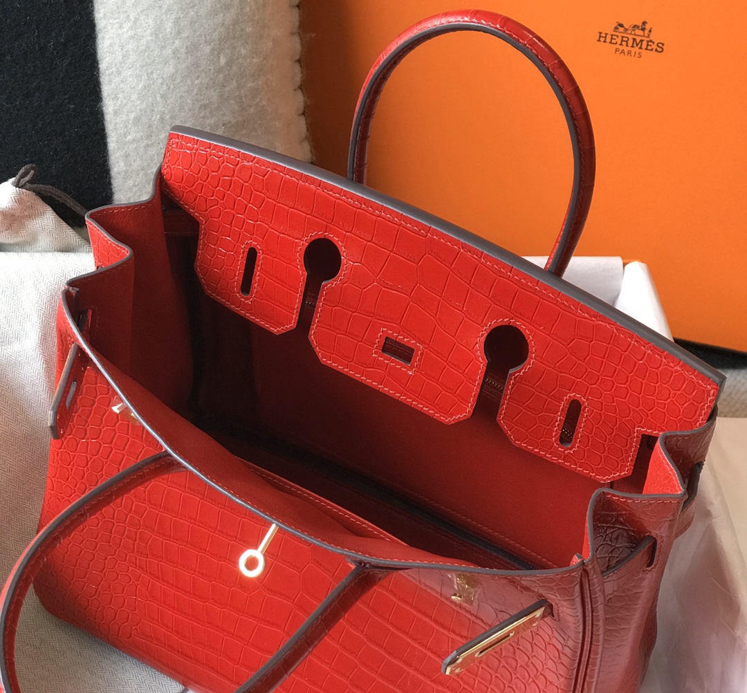 [TOP] HERMES Birkin Crocodile 25CM/30CM - Red & GHW