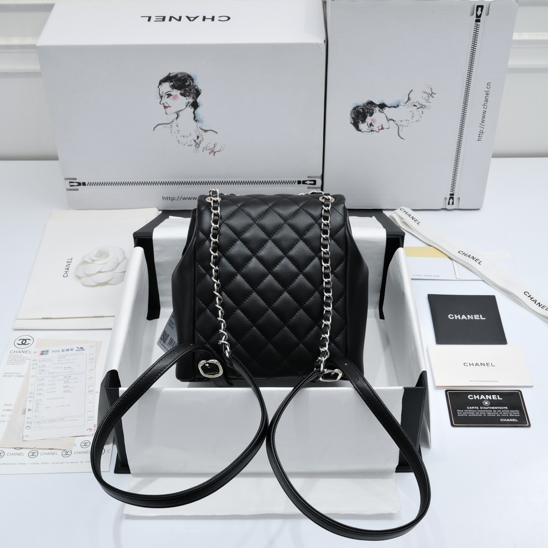 [TOP] CHANEL Duma Backpack Bag  Imported Fetal Cowhide - 17.5×16.5×10CM，21×20×12CM - SHW&Black