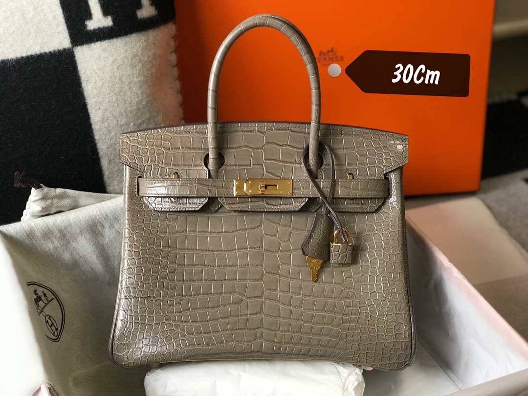 [TOP] HERMES Birkin Crocodile 25CM/30CM - Elephant Grey & GHW