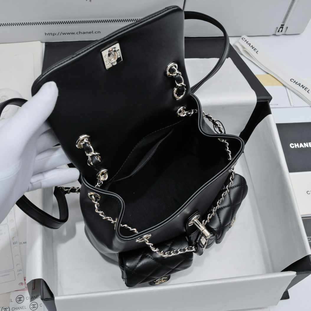 [TOP] CHANEL Duma Backpack Bag  Imported Fetal Cowhide - 17.5×16.5×10CM，21×20×12CM - SHW&Black