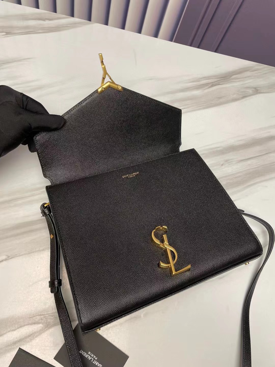 [TOP] Yves Saint Laurent YSL Cassandra Top Handle Bag - Black w GHW