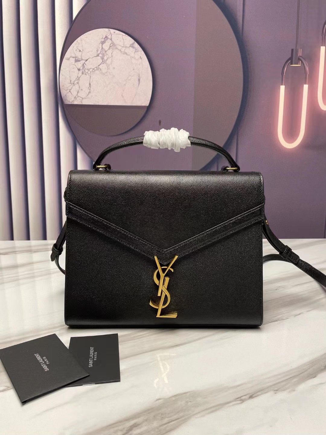 [TOP] Yves Saint Laurent YSL Cassandra Top Handle Bag - Black w GHW